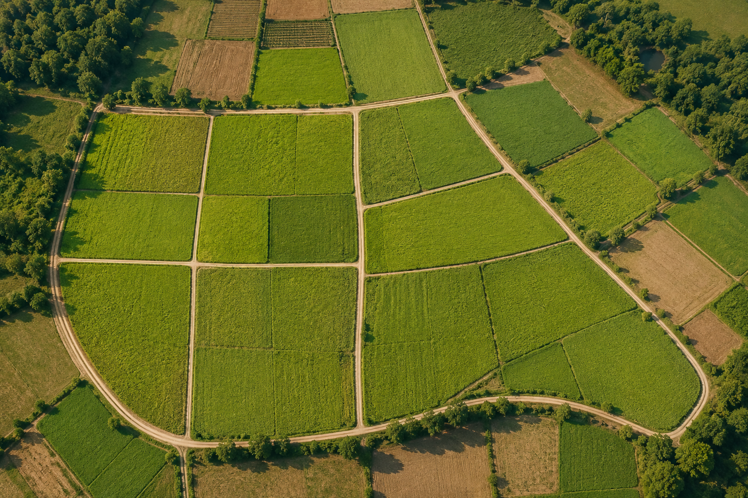 Agricultural land parcels aerial view